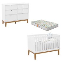 Berço Americano E Cômoda 6 Gavetas Unique Branco Soft Eco Wood Com Colchão Gazin - Matic