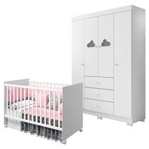 Berço Americano Tico E Guarda Roupa Infantil Ane Branco Brilho - Phoenix Baby