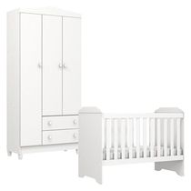 Berço Americano Mini Cama E Guarda Roupa Mel Flat Branco Brilho - Carolina