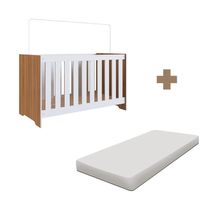 Berço Mini Cama Americano 3 Em 1 Com Colchão 60cm X 130cm Nogal Manchester Com Branco Vayne Jm Mó