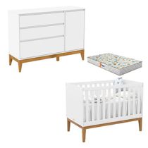 Berço Americano Unique E Cômoda Com Porta Nature Clean Branco Soft Eco Wood Com Colchão Gazin