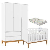 Berço Americano Unique E Guarda Roupa 3 Portas Nature Clean Branco Soft Eco Wood Com Colchão Gazin