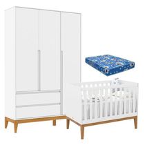 Berço Americano Unique E Guarda Roupa 3 Portas Nature Clean Branco Soft Eco Wood E Colchão Ortobom