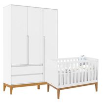 Berço Americano Unique E Guarda Roupa 3 Portas Nature Clean Branco Soft Eco Wood - Matic