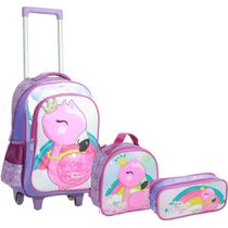 Kit Mochila Infantil Estojo e Lancheira Flamingo Lilás Yepp