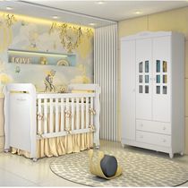 Quarto De Bebê Berço Mini Cama Guarda Roupa Infantil Branco