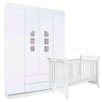 Quarto De Bebê Berço Americano Xodó E Guarda Roupa Infantil Lívia 100% Mdf Branco Brilho