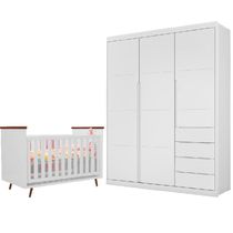 Quarto De Bebê Berço Americano Baby Wood E Guarda Roupa Infantil 100% Mdf Branco E Amadeirado