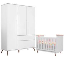 Quarto De Bebê Berço Americano Baby Wood E Guarda Roupa Infantil 100% Mdf Branco Com Amadeirado