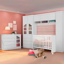 Quarto Modulado Infantil Completo Eloisa Com Berço Doce Sonho Branco Phoenix Baby