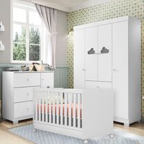 Quarto Infantil Completo Anne Com Guarda Roupa 4 Portas E Cômoda 1 Porta E 4 Gavetas E Berço Branco