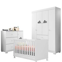 Quarto Infantil Completo Com Guarda Roupa 4 Portas E Cômoda 1 Porta E 4 Gavetas E Berço Branco