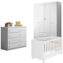 Quarto De Bebê Leonardo Com Berço Branco Brilho - Phoenix Baby