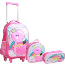 Kit Mochila Infantil Estojo e Lancheira Flamingo Rosa - Yepp