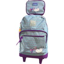 Kit Mochila Juvenil De Rodinhas Azul e Roxo Com Estojo  - Luxcel