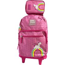 Kit Mochila Juvenil De Rodinhas Rosa Com Estojo Unicórnio - Luxcel