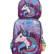 Mochila E Lancheira Unicórnio Glitter Azul - Luxcel