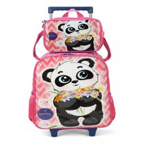 Kit Mochila Com Estojo Rosa Infantil Pandinha - Luxcel