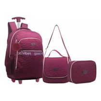 Kit Mochila Juvenil Good Vibes Estojo e Lancheira Roxo -Yepp