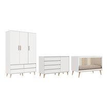 Quarto De Bebê Berço 3 Em 1 Cômoda Infantil 4 Gavetas Com Porta Guarda Roupa Branco Carolina Baby