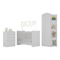 Quarto Infantil Completo João E Maria Com Berço 4 Em 1 + Colchão Multimóveis + Roupeiro E Cômoda Bco