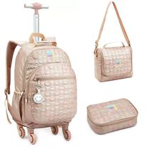 Kit Mochila De Rodinhas + Lancheira + Estojo Box Just Keep On Smiling Denlex Rose