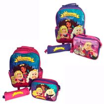 Kit Mochila 3 Peças Escolar Infantil Princesas Rosa/Roxo