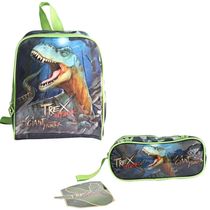 Kit Escolar Mochila De Rodinha E Estojo 1 Divisão Estampa Dinossauro T-rex