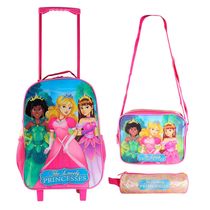 Kit Mochila Infantil com 3 Peças Escolar Princesas Rosa