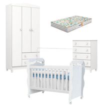 Quarto De Bebê Mel Flat E Berço Americano New Nanda Branco Brilho Com Colchão Gazin - Carolina