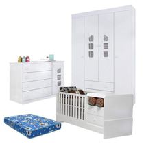 Quarto De Bebê Lívia Com Berço Multifuncional Selena Branco Brilho Com Colchão Ortobom - Phoenix