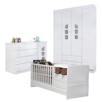 Quarto De Bebê Lívia Com Berço Multifuncional Selena Branco Brilho - Phoenix