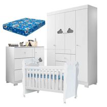 Quarto De Bebê Ane Com Berço Americano New Nanda Branco Brilho E Colchão Ortobom - Phoenix Baby