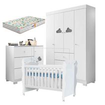 Quarto De Bebê Ane Com Berço Americano New Nanda Branco Brilho E Colchão Gazin - Phoenix Baby