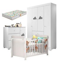 Quarto De Bebê Ane Com Berço Americano Lara Branco Brilho Com Colchão Gazin - Phoenix Baby