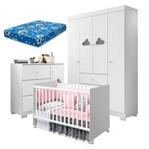 Quarto De Bebê Ane Com Berço Americano Tico Branco Brilho E Colchão Ortobom - Phoenix Baby