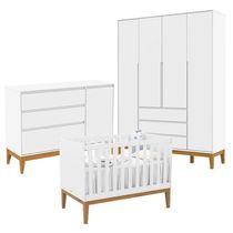 Quarto De Bebê Nature Clean 4 Portas Com Berço Unique Branco Soft Eco Wood - Matic