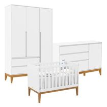 Quarto De Bebê Nature Clean 3 Portas Com Berço Unique Branco Soft Eco Wood - Matic