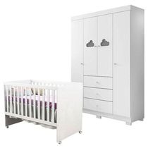 Quarto Infantil Berço Doce Sonho Com Guarda Roupa Infantil Ane Branco