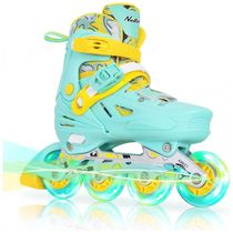 Patins Infantil Regulável com Rodas Iluminadas para Iniciantes, Tam BR 30 a 34, Nattork, Azul Teal