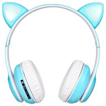 Fone Bluetooth Orelha De Gato Led Colorido (AZUL)