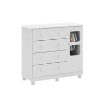 Cômoda Infantil Uli C- 1 Porta Cristal E 4 Gavetas Branco - Peroba