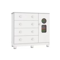 Cômoda Infantil Tedy C- 1 Porta Cristal E 4 Gavetas Branco - Peroba