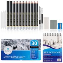 Kit Lápis de Cor Profissional com Estojo 30 peças Tintas Acrílicas, Aquarela, BELLOFY P02C, Preto