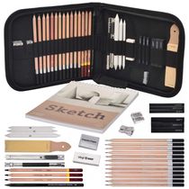 Kit Lápis de Cor Profissional Sketching com Estojo 33 peças Tintas Acrílicas, Aquarela, TYPECHO 44main, Preto