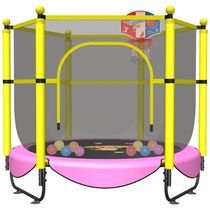 VGMiu FS5FT Cama Elastica Infantil com Diametro 152 cm e Cesta de Basquete para ate 150 kg AmareloRosa