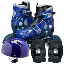 Patins Inline Ajustável 30-33 com Kit Proteção Fenix Azul