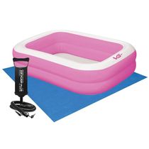 Piscina Inflável Retangular Rosa 302 Litros com Bomba e Forro PVC VG+