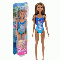 Boneca Barbie Morena Maiô Azul Dia de Praia 30Cm 3+ Mattel