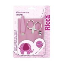 Kit Manicure Infantil Rosa Cortador Tesoura E Lima Ricca